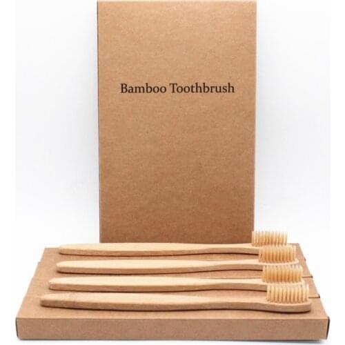 4 PCS Colorful Bristles Head Bamboo Toothbrush Wholesale Environment Wooden Rainbow Bamboo Toothbrush Oral Care Soft Bristle