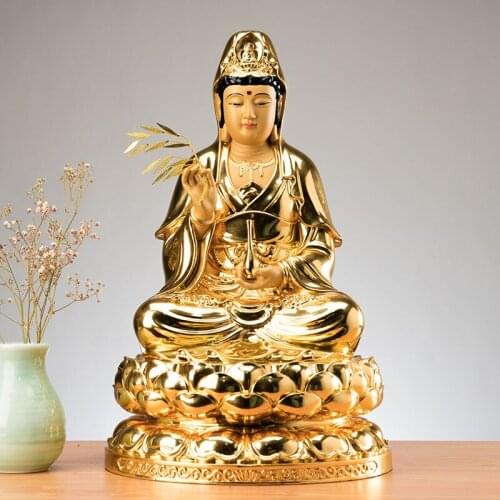 GOOD # BUDDHIST HIGH-GRADE HOME FAMILY EFFICACIOUS BLESS TALISMAN MASCOT GILDING GOLD GUANYIN BUDDHA COPPER STATUE -30CM LARGE