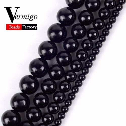 Natural Round Gem Black Tourmaline Stone Beads For Needlework Jewelry Making 4 6 8 10 12mm Diy Bracelet Necklace Jewellery 15"