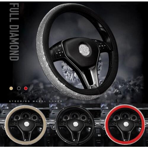 Steering Wheel Cover Crystal Rhinestone Leather Cover on the steering wheel Interior Universal Accessories gifts For Lada kia
