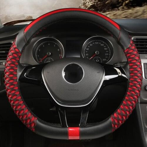 D Shape 38CM Steering Wheel Cover Leather + Ice Silk for Geely Atlas Emgrand EC7 Coolray VW Golf 7 Hyundai Santa fe 2014-2020