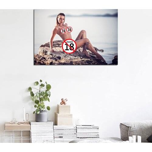 Sexy Girl Sitting on a Rock Supermodel Photo Decorative Posters and Prints Wall Art Canvas Painting Wall Picture For Living Room