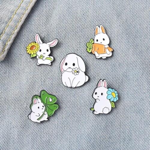 XEDZ Fat Rabbit Enamel Pin Fashion Cartoon Cute Flower Lotus Leaf Carrot Creative Brooch Clothes Jewelry Gift For Kids