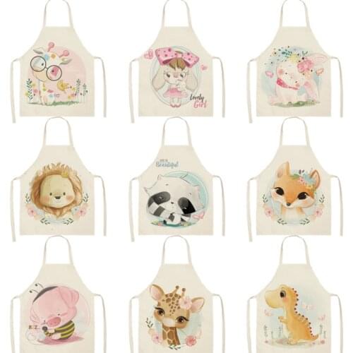 Cartoon Animals Pattern Women Apron For Kitchen Cotton Solid Color Apron For Cooking Waterproof Seamless Kitchen Accessories