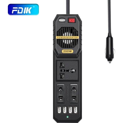 FDIK 200W Car Power Inverter DC 12V to 220V AC Converter 3.1A USB Car Adapter Model Thinner Design with CE Listed Car adapter