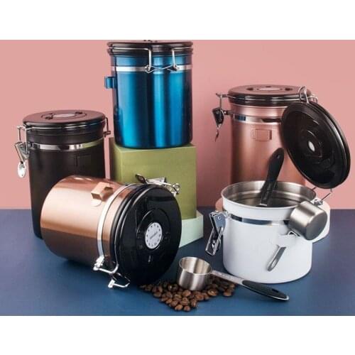 Stainless Steel Sealed Tank with One-way Exhaust Valve Large, Medium and Small Optional Coffee Bean Storage Tank Gift Spoon