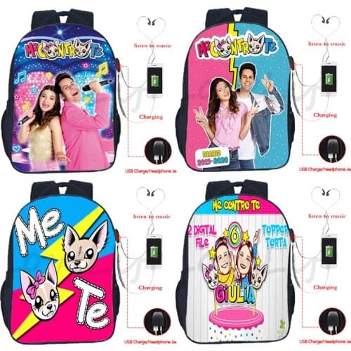 Hot Me Contro Te Backpack USB Charging Knapsack Canvas Rucksack Boys Girl School Bag Children Kids Schoolbags Laptop Mochila