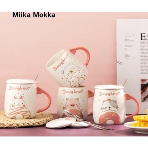 Cartoon Animal Relief Ceramic Mug Cute Pink Pig Bear Cat Rabbit Coffee Mug Breakfast Milk Mug Water Cup Coffee Cup Drinkware