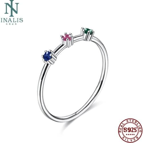 INALIS Genuine 925 Sterling Silver Ring Three Color Shaped Cubic Zirconia Rings For Women Wedding Fine Jewelry Gift Best Selling
