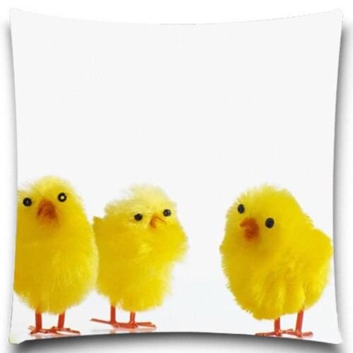 Three yellow Chick Cock duck Pattern Square 18 Inches Animal Pillow Case Cotton Polyester Chair Seat and Waist Home Living