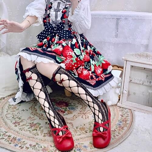 Summer Lolita Socks Gothic Fish Net Howllowout Bowknot Dark Girls Stockings Leg Soft Ssiter Cosplay Accessories Elastic Banadage