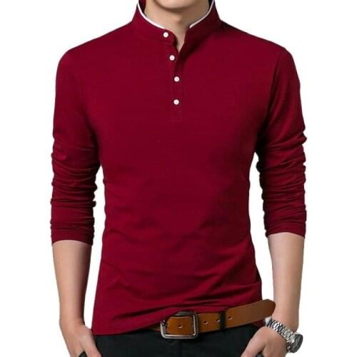 Liseaven T-Shirt Men Cotton T Shirt Full Sleeve tshirt Men Solid Color T-shirts tops&tees Mandarin Collar Long Shirt