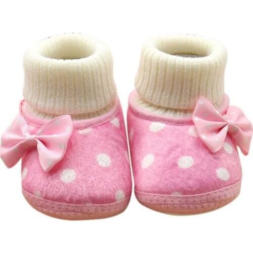 Soft & Warm Baby Shoes Newborn Baby Girl Bowknot Fleece Snow Boots Booties White Princess Shoes LM58 Arrival New