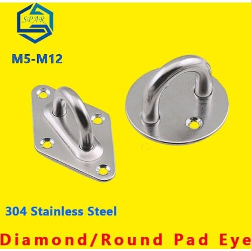 Wall Mount Hook Diamond/Round Pad Eye Plate For Boat Rigging/Marine Deck Hardware/Suspension 304 Stainless Steel