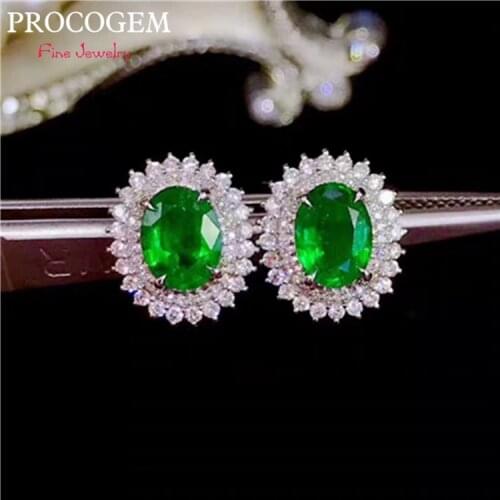 Natural Emerald stud Earrings for OL Women birthday gifts 0.5ct Oval Genuine gemstones Fine jewelry 925 Sterling Silver #685