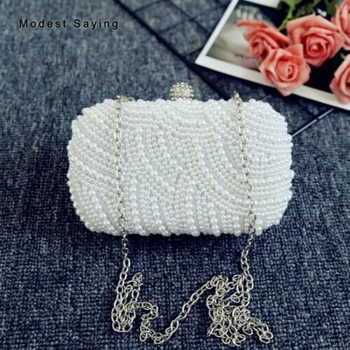 New Fashion Ivory Pearls Wedding Party Banquet Handbags 2018 Shoulder Bags Prom Evening Purse Dolly Bags Wedding Accessories