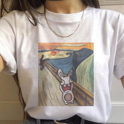 New Women T Shirt Funny Oil Painting Painting Print Kawaii Streetwear White Tshirt Casual Harajuku T-shirts Camisetas Mujer