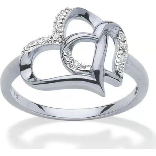 New Jewelry European and American Fashion Ring Double Heart-shaped Engagement Wedding Ring Sweet Hollow Geometric Creative Ring