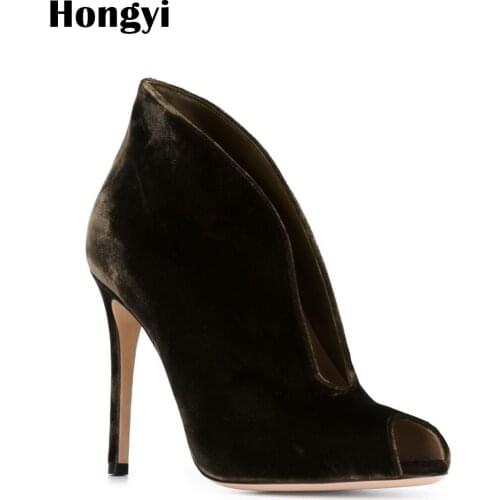 Hongyi Autumn Womens Shoes 2018 Female Ankle Boots Fashion High Heel Boots Open Toe Hollow Out Ladies Boots Botas Mujer