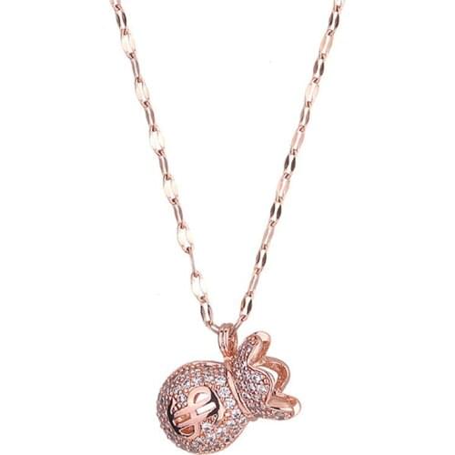 Stainless Steel Rose Gold Mini Money Bag Pendant Necklace Women Ladies Minimalism Delicate Wallet Necklace Gift For Him