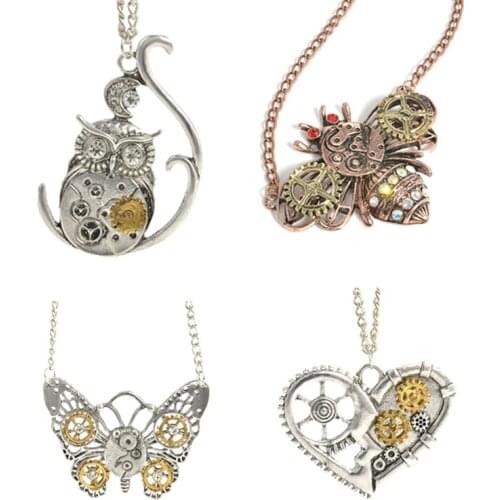 Retro jewelry Steampunk Experience steam punk fashion personality Necklace Butterfly Owl honeybee Heart Necklace Gift Jewelry
