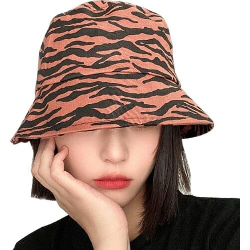Autumn Women Hat Female Japanese Retro Striped Fisherman Hat Female Zebra Fashion Sunscreen Bucket Hat