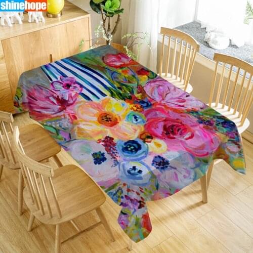 Floral Art Painting Tablecloth Waterproof Fabric Rectangular Dust-proof Table Cover For Party Home Decor TV Covers