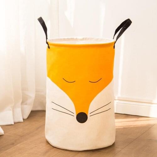 Foldable Cotton Linen Handle Fox Laundry Basket Clothes Toy Storage Bag Holder
