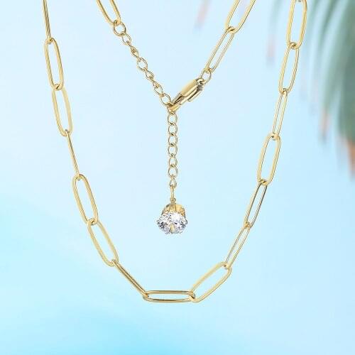 Paper Clip Shaped Stainless Steel Chain Necklace For Women Trend Jewelry Choker On Neck Gold Color Jewellry For Female C028