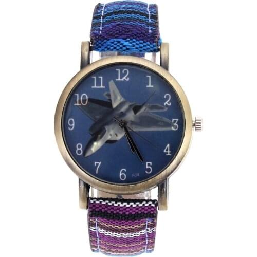 USA F-22 Military Hobby Fashion Women Men Sport Camouflage Stripes Canvas Band Quartz Wrist Watch