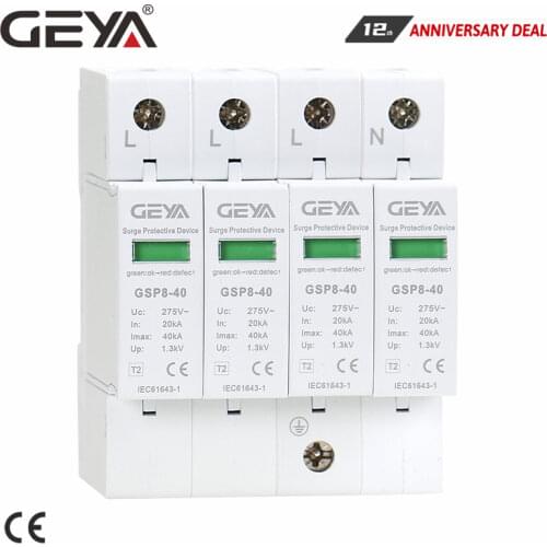 Free Shipping GEYA GSP8-4P Din Rail SPD AC275V 385V 400V 440V 20KA-40KA AC Surge Protector 4P