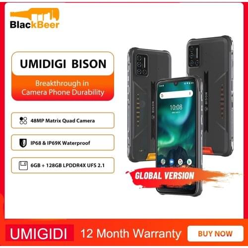 UMIDIGI BISON 6.3 Inch Android 10 Smartphone IP68IP69K Waterproof Rugged Mobile Phone Helio P60 6GB 128GB Cellphone 5000mAh NFC