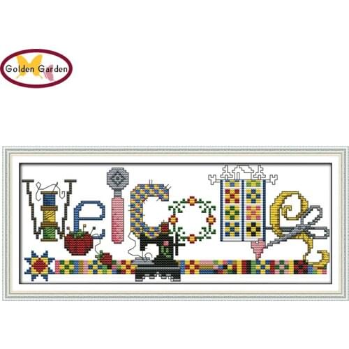 GG Sewing Machine Welcome Cross Stitch Patterns Joy Sunday 11CT 14CT Handcraft Embroidery Sets Cross Stitch Kits for Home Decor