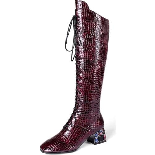 2019 Genuine Winter Women Boots Zipper Side Knee High With Warm Fur Real Natural Leather Boots Women Size 34-42