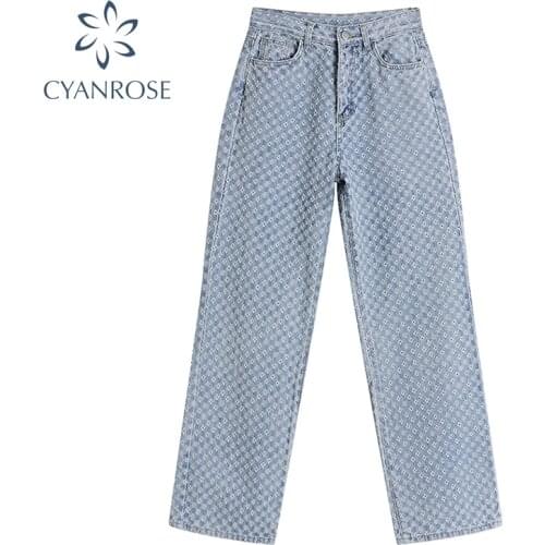 Korean Streetwear Hollow Out Hole Jeans For Women High Waist Baggy Casual Chic Design Y2k Wide Leg Pants Female 2021 Autumn New