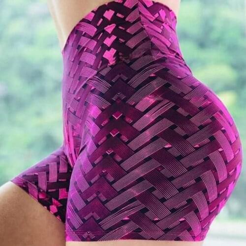 Women Running Shorts High Waist Yoga Shorts Scrunch Butt Seamless Print Push Up Hip Gym Shorts Fitness Elastic Sports Leggings