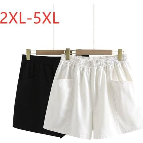 New 2021 Ladies Summer Plus Size Shorts For Women Large Loose Cotton Black White Pocket Shorts 2XL 3XL 4XL 5XL