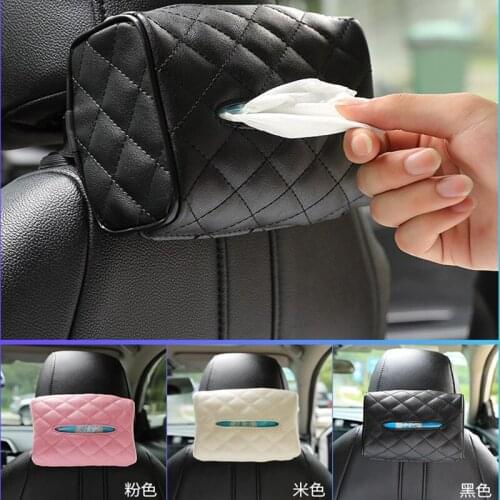 PU Leather Sun Visor Chair Back Hanging Type Car Tissue Box Creative Car Supplies Napkin Paper Tray Cover Holder