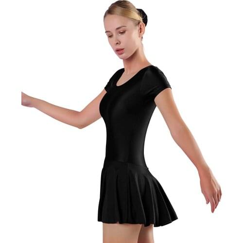 Speerise Women Short Sleeve Leotards with Skirts Ballet Tutu for Lady Summer Bodysuits Scoop Neck Ladies Skirts