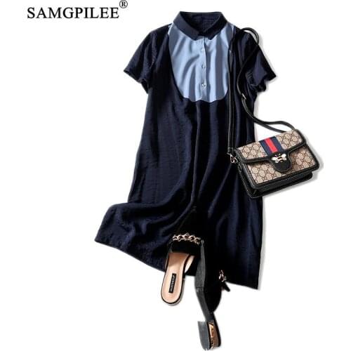 Summer Clothes For Women 2020 Office Lady A-line Patchwork Short Sleeve Plus Size Women Dresses Turn-down Collar Dress For Women