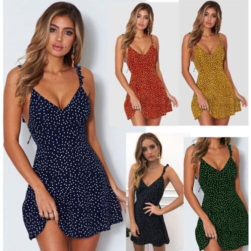 Summer dress 2020 new fashion polka dot back strappy v-neck sexy dress women chiffon mini sleeveless ladies dresses ropa mujer