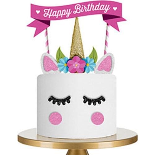 1set Cute Unicorn Party Cupcake Topper Happy Birthday Party Baby Shower Children Party Decor Kids Cake Decor Supplies