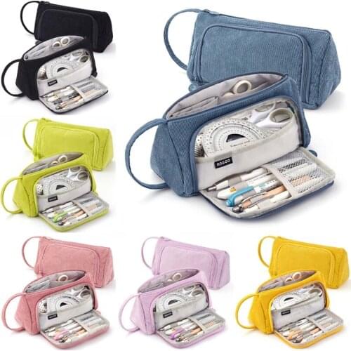 1Pcs Large Capacity Corduroy Pencil Case Simple Female Cute Multifunctional Stationery Box Student Stationery Storage Bag