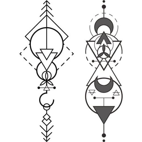 110MM×80MM Simple Line Technology Totem Geometric Line Art Men and Women Waterproof and Painless Tattoo Sticker