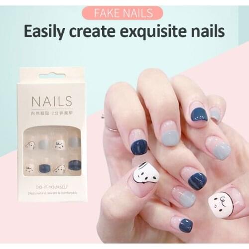 24pcs Detachable False Nail Artificial Tips Set Full Cover For Short Decoration Press On Nails Art Fake Extension Tips With Glue