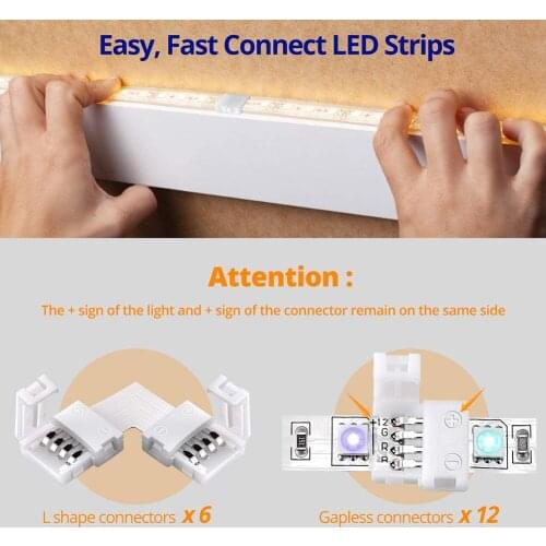 4-Pin RGB LED Light Strip Connectors And L Shape 10mm Solderless Adapter Terminal Extension For 3528/5050 RGB LED Strips
