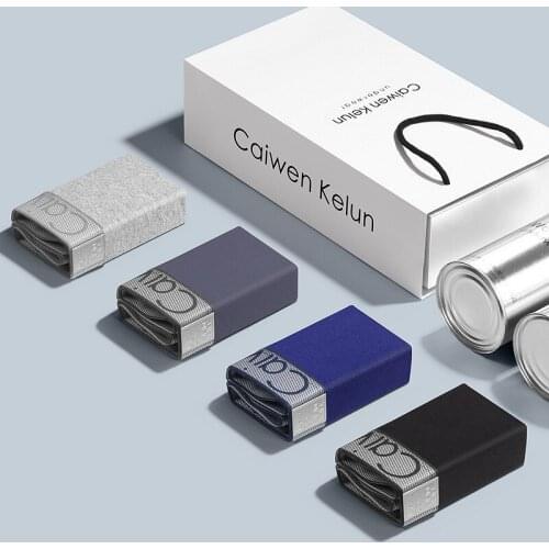 Mens Underwear Cotton Boxer Shorts Youth Antibacterial Breathable Trend Personality Loose Boxer Shorts Head 4 Pcs Gift Box