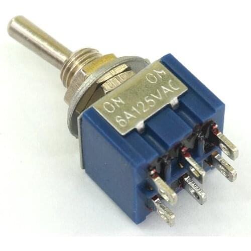 5) MTS-202 6A DPDT ON/ON 6 Pin Panel Mounted Toggle Rocker Switch 2 Position