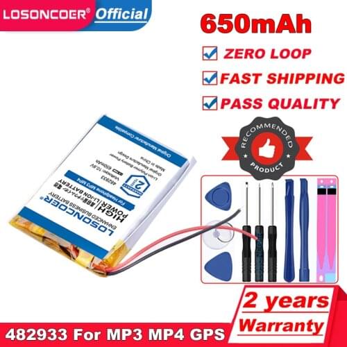 Top Brand 100% New 482933 650mAh 3.7v Lithium Li Ion Polymer Rechargeable Battery for MP3 MP4 GPS PSP Digital Driving Recorder