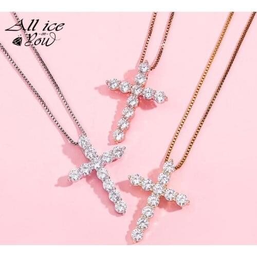 ALLICEONYOU New High Quality Iced Out Cubic Zircon Fashion Cross Crystal Pendant&Necklace Hip Hop Fashion Jewelry FemaleGift